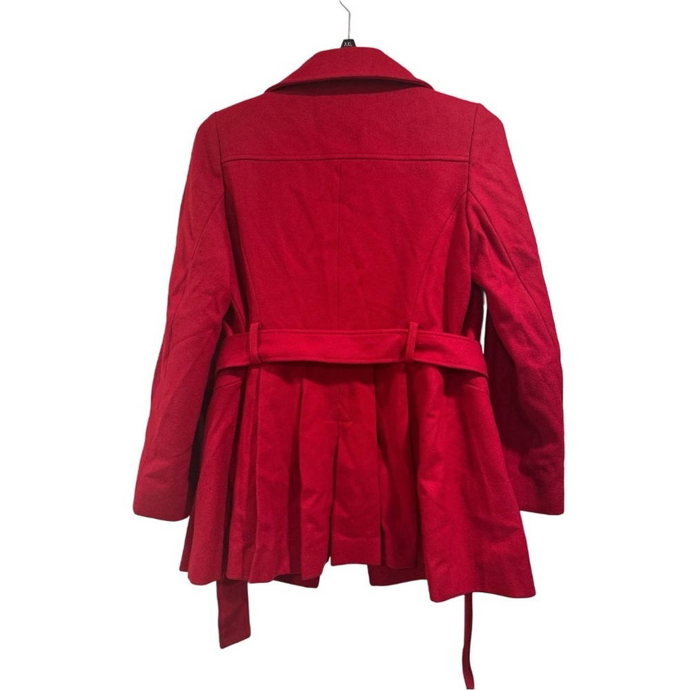 Via Spiga Wool Double Breasted Skirted Trench Coat in Bold Red Pleated Size 12 - Picture 4 of 16